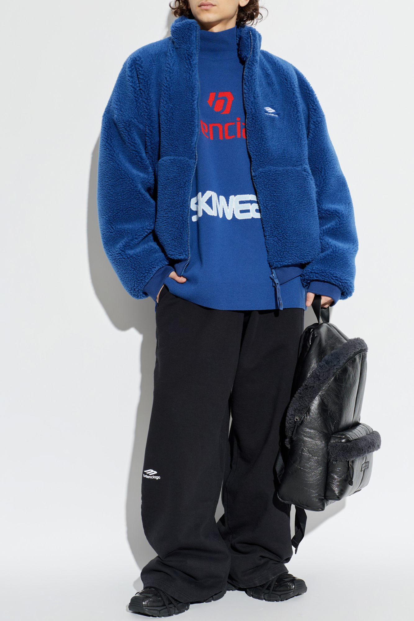 バレンシアガ　ニット　ウールニット　BALENCIAGA Authentic Balenciaga Sweater Allover Logo Wool Gray and Black size
